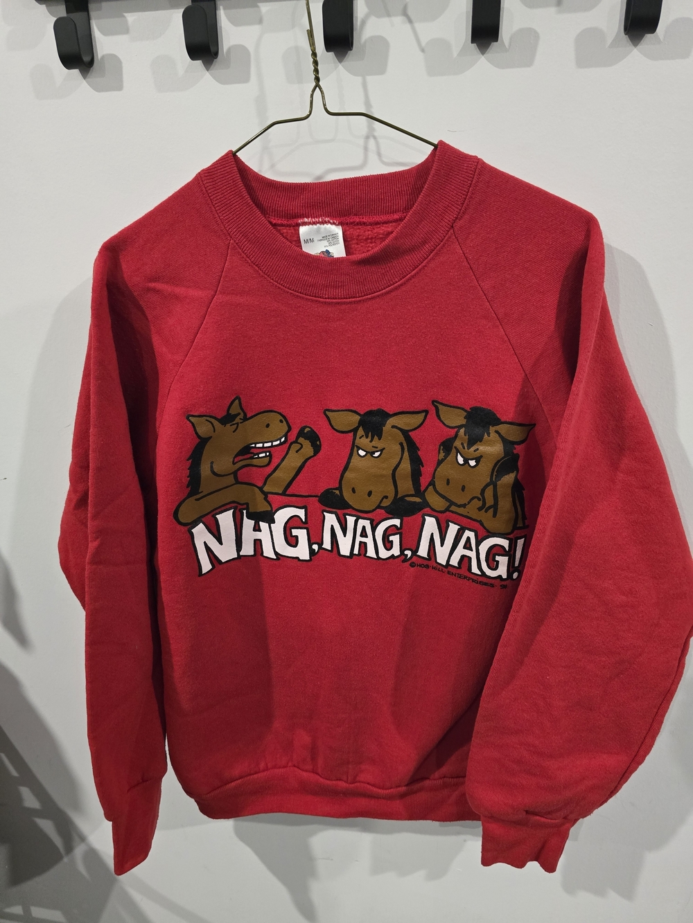 Vintage 1991 HOG-Hill Red 'Nag, Nag, Nag!' Cartoon Horse Sweatshirt